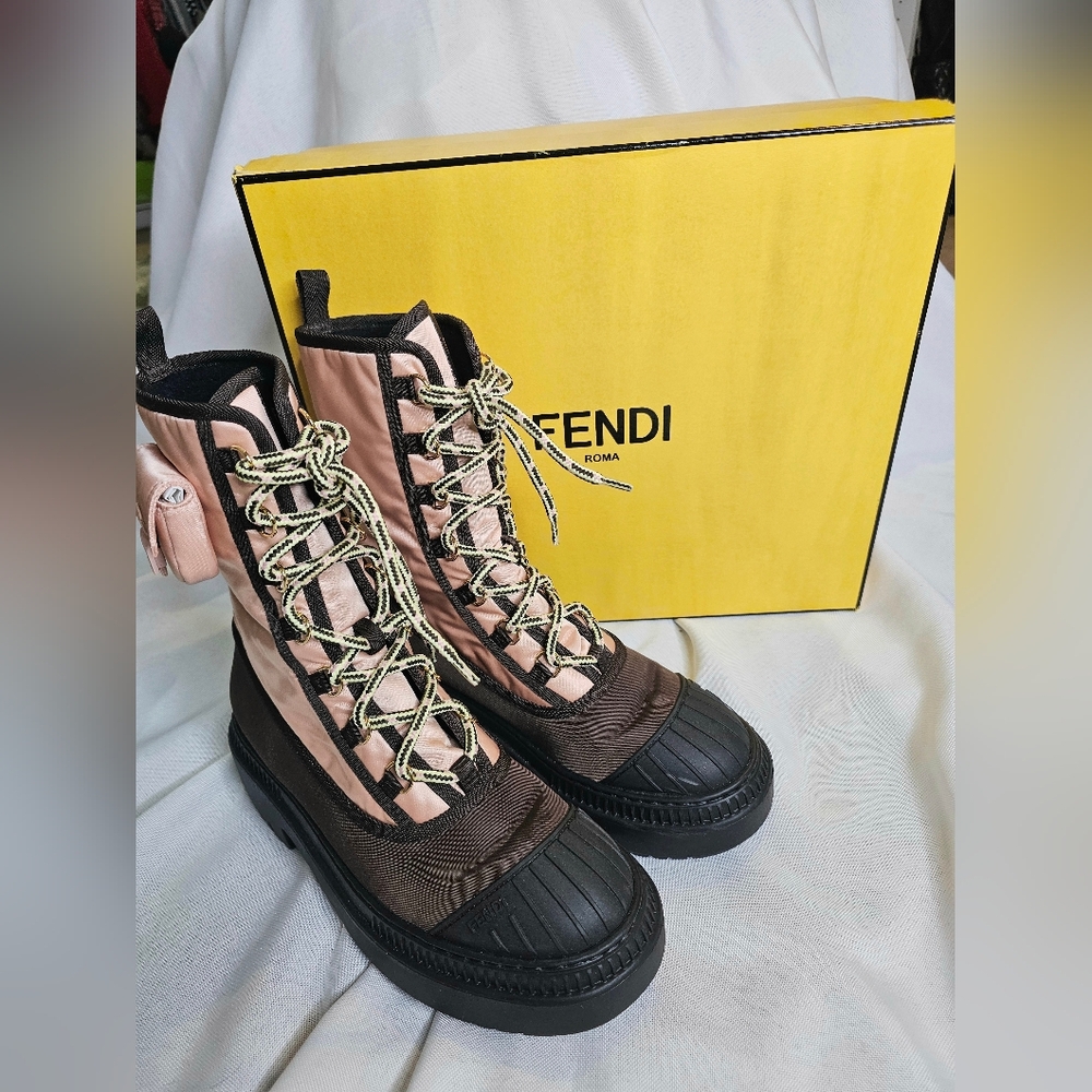 🔥🔥Fendi Limited Edition "Domino" Peach and Brown Biker Boots